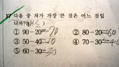 수학문제를 이해하지 못한 아이의 시험지
